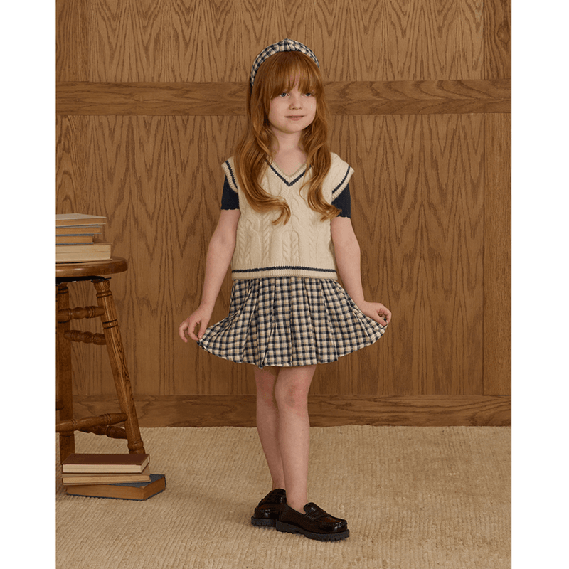 Rylee + Cru Pleated Mini Skirt - Navy Check