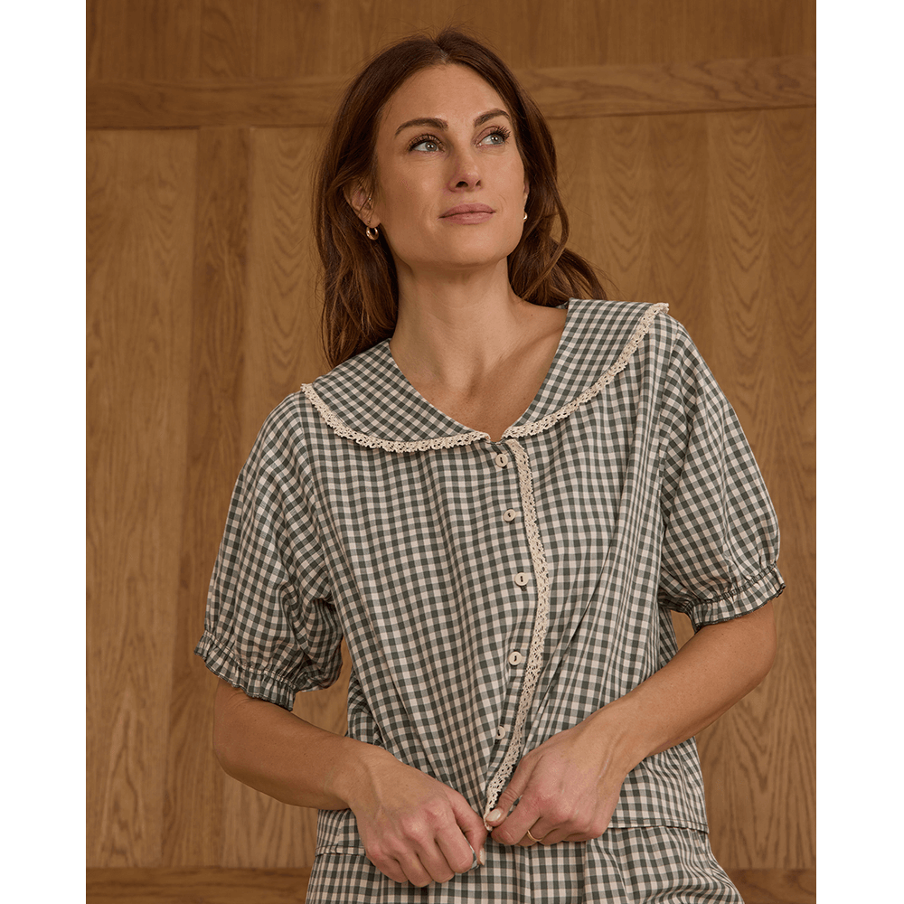 Rylee + Cru Womens Ruffle Pajamas - Evergreen Gingham