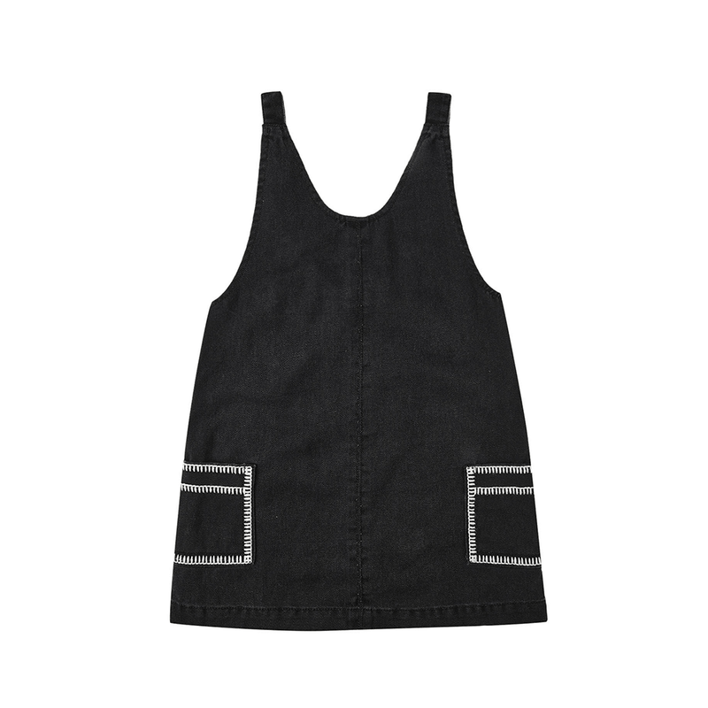 Rylee + Cru V-Neck Overall Dress - Washed Black
