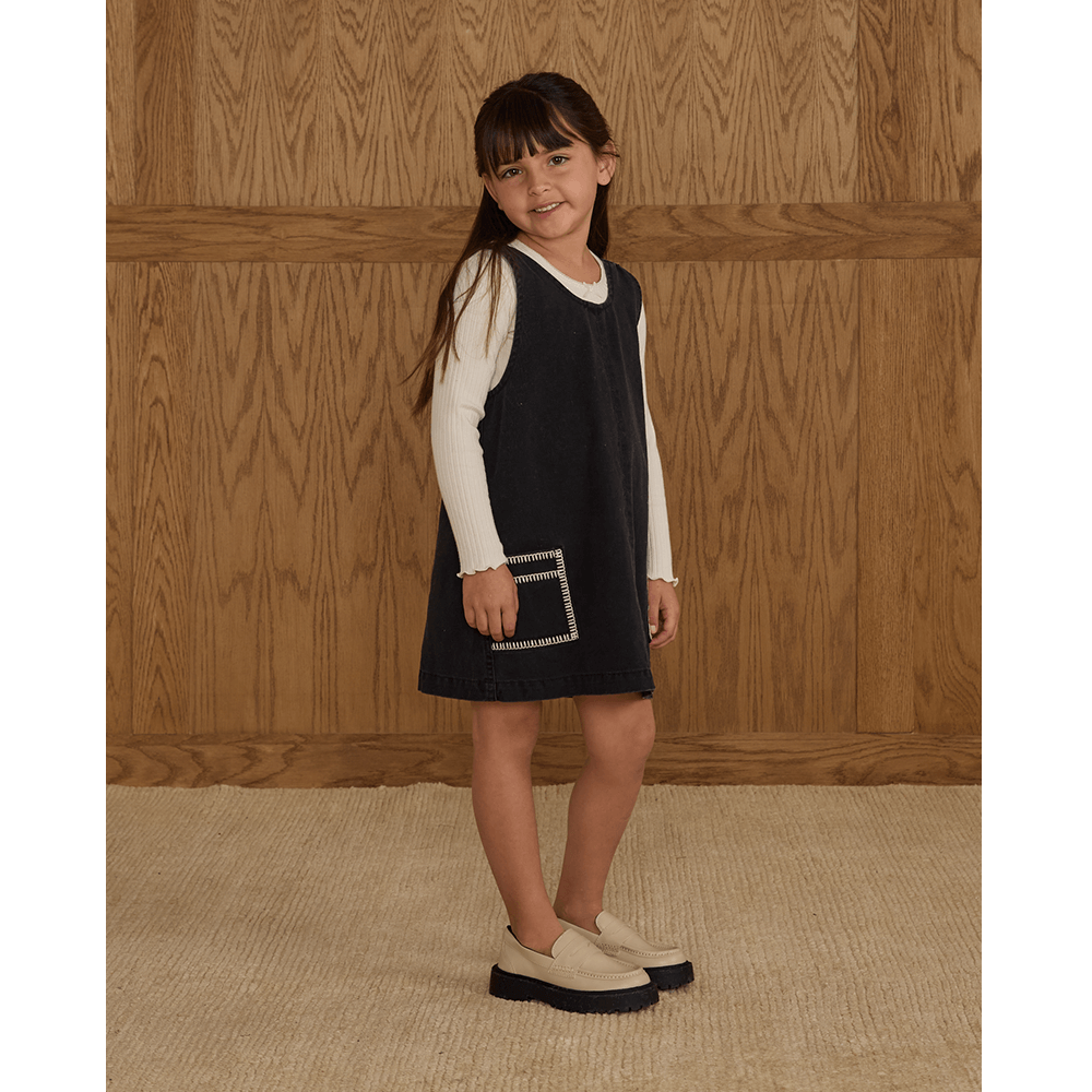 Rylee + Cru V-Neck Overall Dress - Washed Black