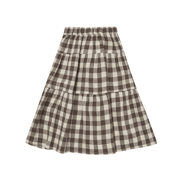 Rylee + Cru Tiered Midi Skirt - Charcoal Check