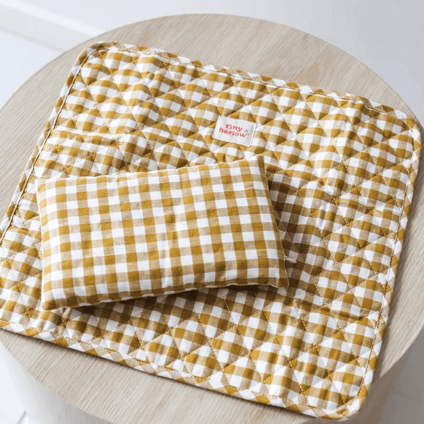 Tiny Harlow Doll Bedding - Mustard Gingham