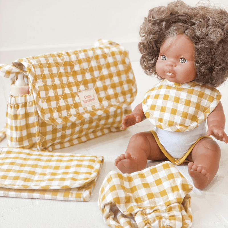 Tiny Harlow Nappy Bag Set - Mustard Gingham