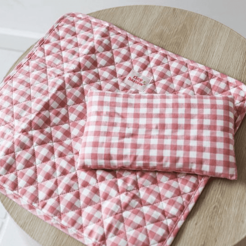 Tiny Harlow Doll Bedding - Pink Gingham