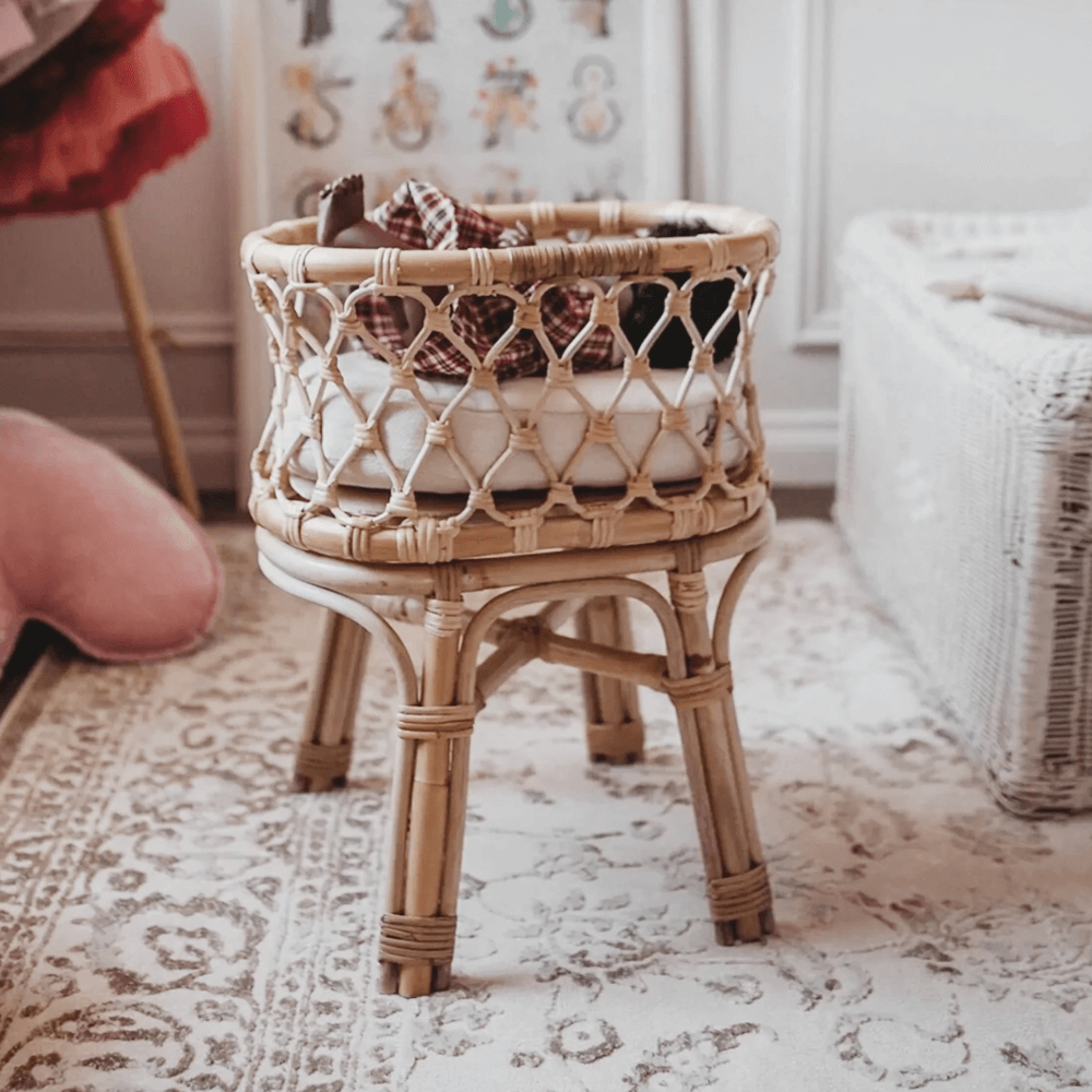Tiny Harlow Rattan Doll Bassinet Little Gatherer NZ Childrens Boutique