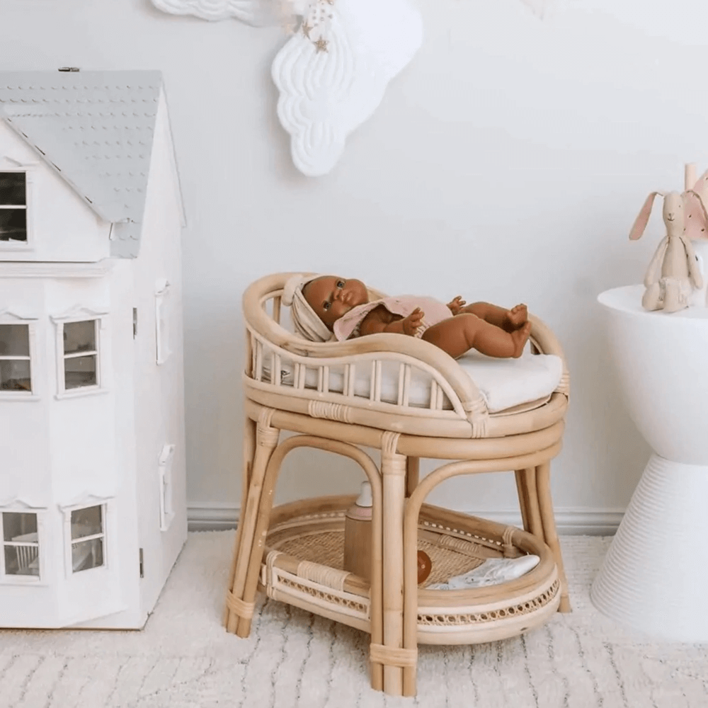 Tiny Harlow Rattan Doll Change Table Little Gatherer NZ Childrens Boutique