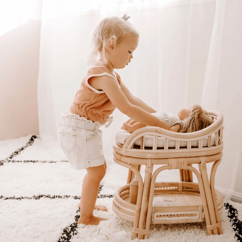 Tiny Harlow Rattan Doll Change Table