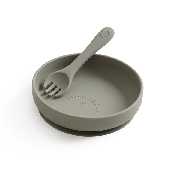 Tiny Table Co Suction Plate & Spork Set - Olive