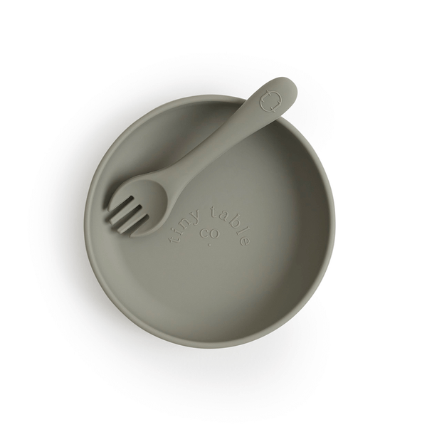 Tiny Table Co Suction Plate & Spork Set - Olive