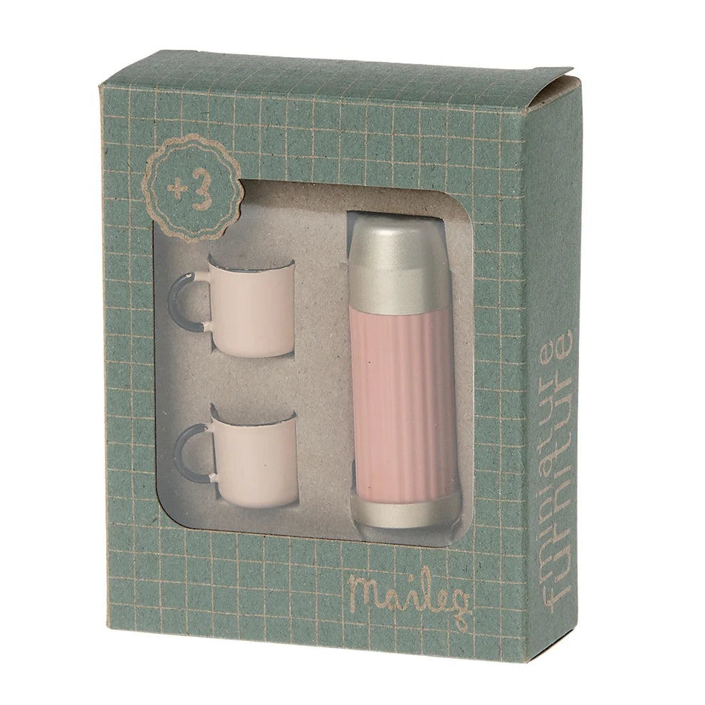 Maileg Miniature Thermos and Cups - Coral