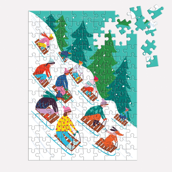 Mudpuppy Winter Sledding 130pc Puzzle Ornament