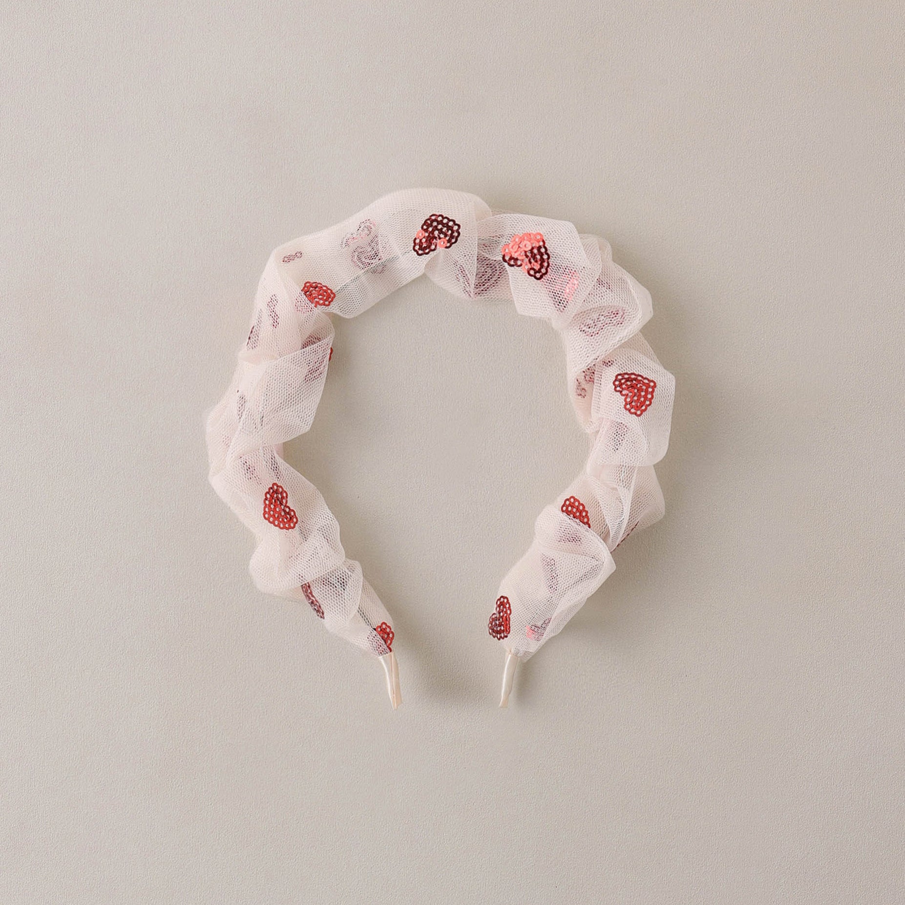 Gathered Headband - Red Hearts