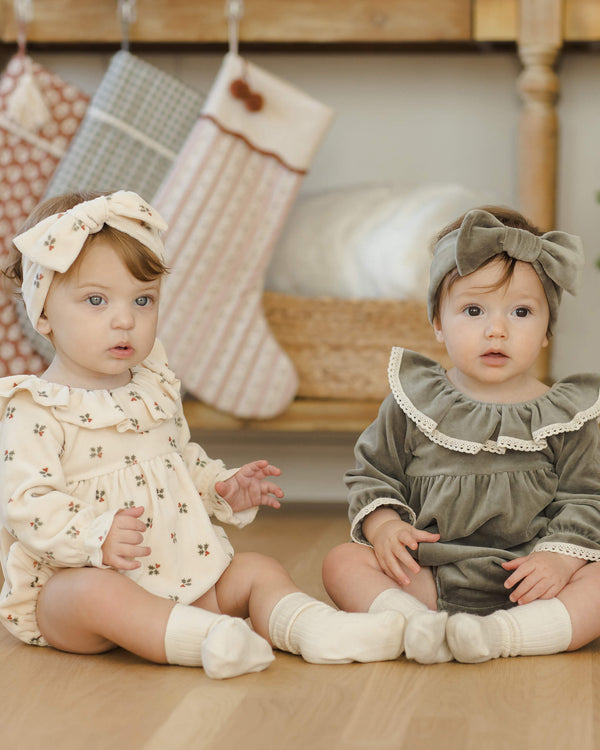 Quincy Mae Velour Bow Headband - Forest