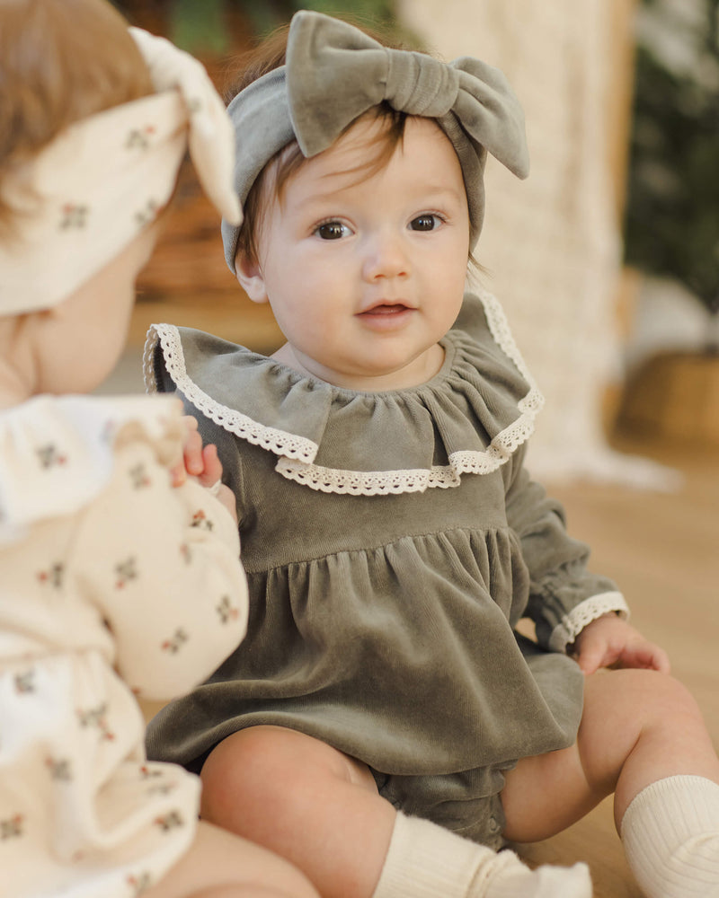 Quincy Mae Velour Bow Headband - Forest