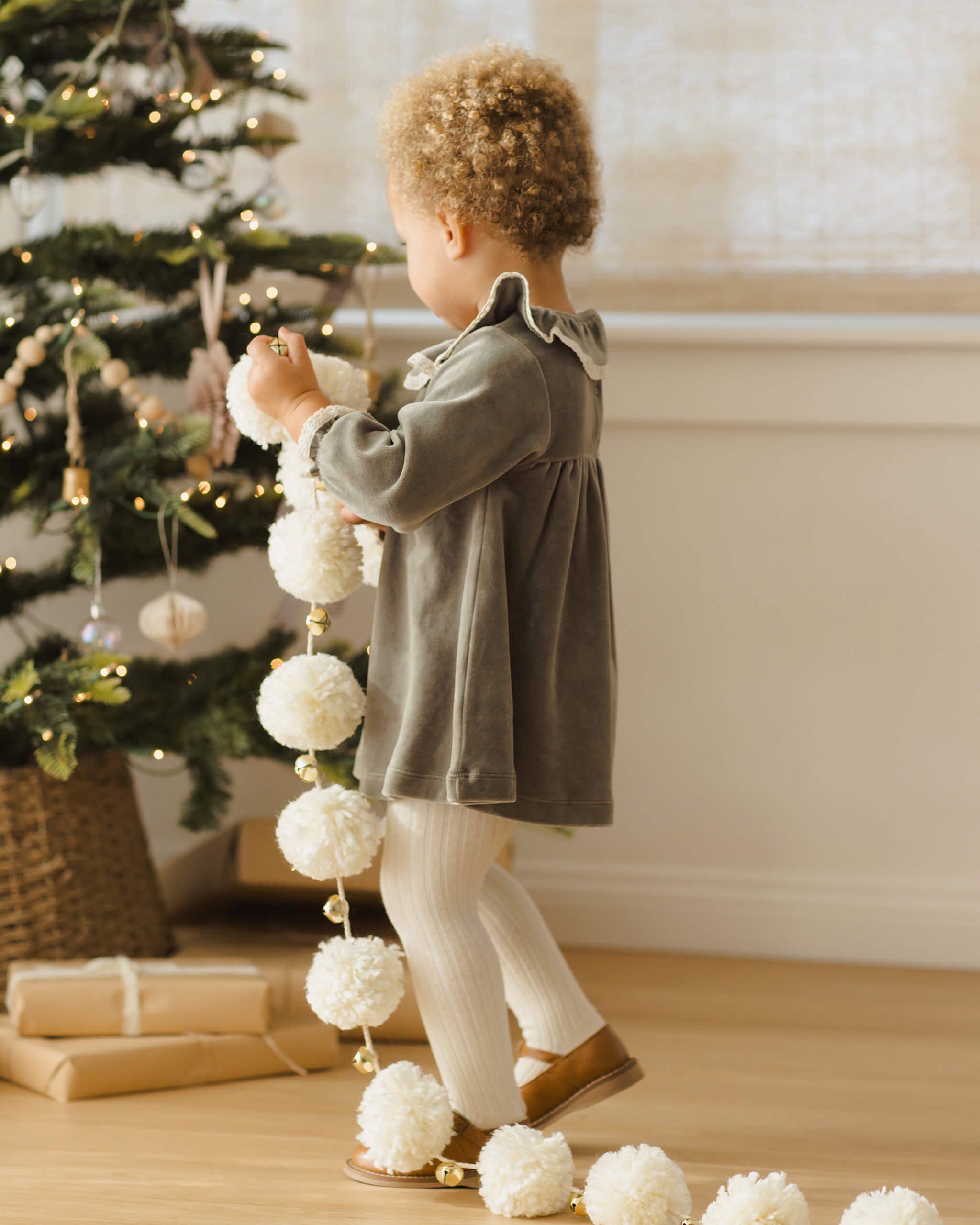 Quincy Mae Velour Baby Dress - Forest