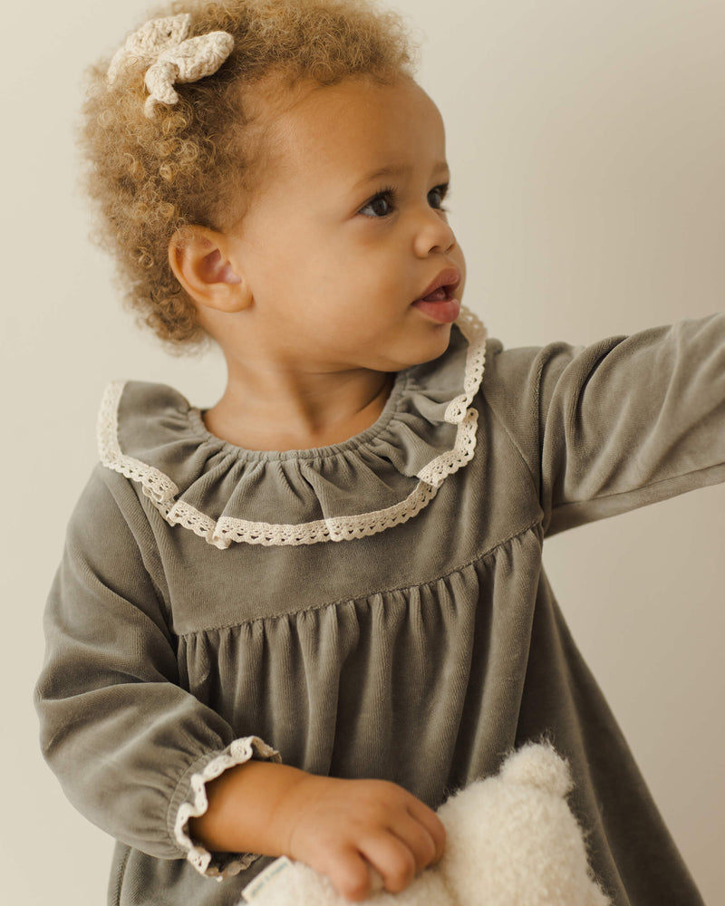 Quincy Mae Velour Baby Dress - Forest