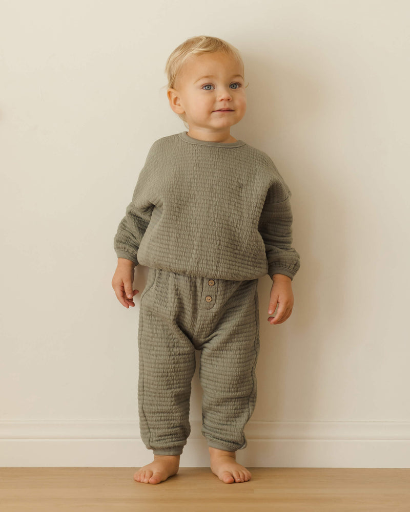 Quincy Mae Textured Sweat Set - Forest