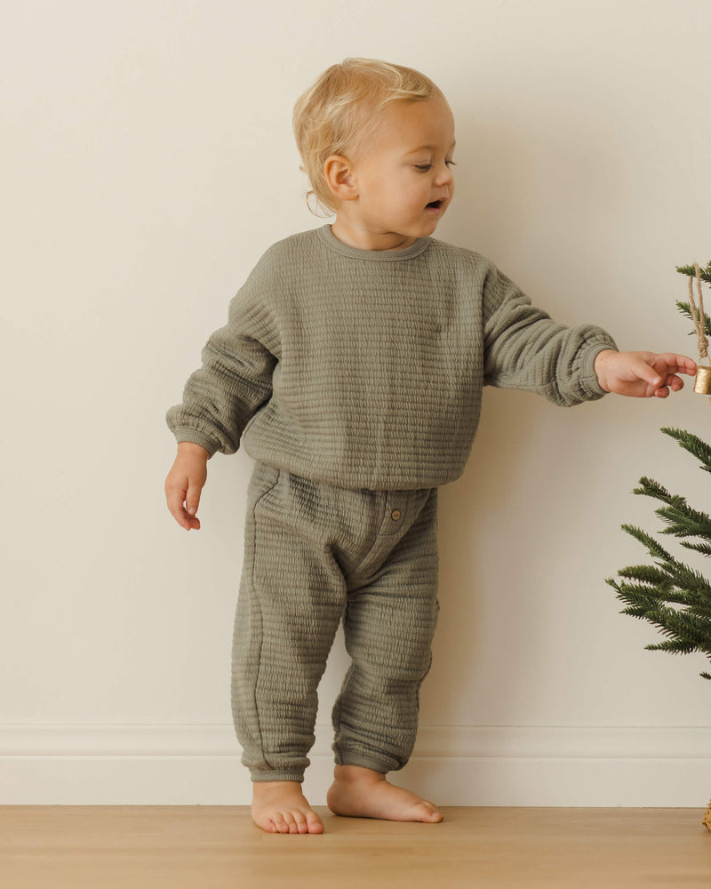 Quincy Mae Textured Sweat Set - Forest