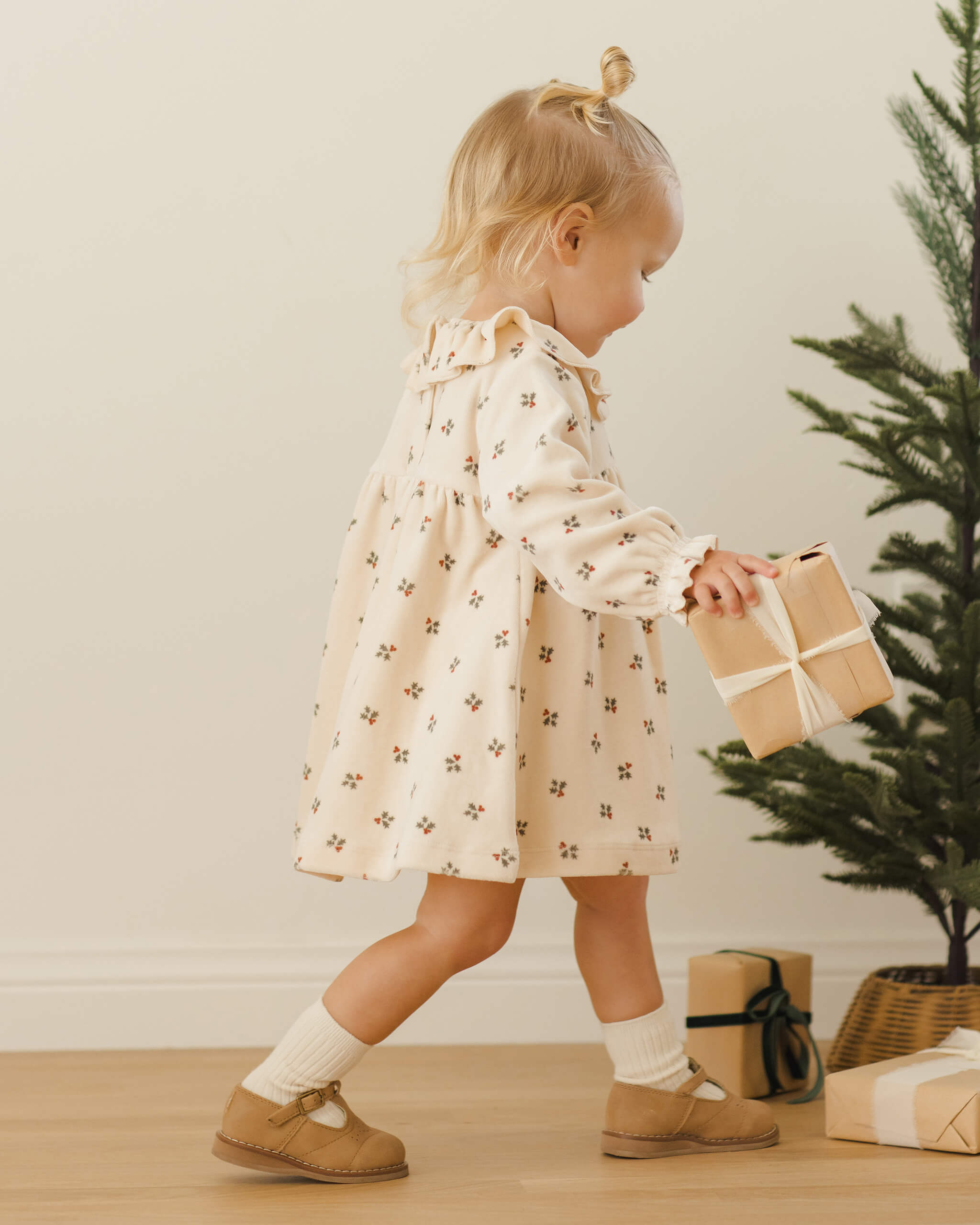 Quincy Mae Velour Baby Dress - Holly Berry