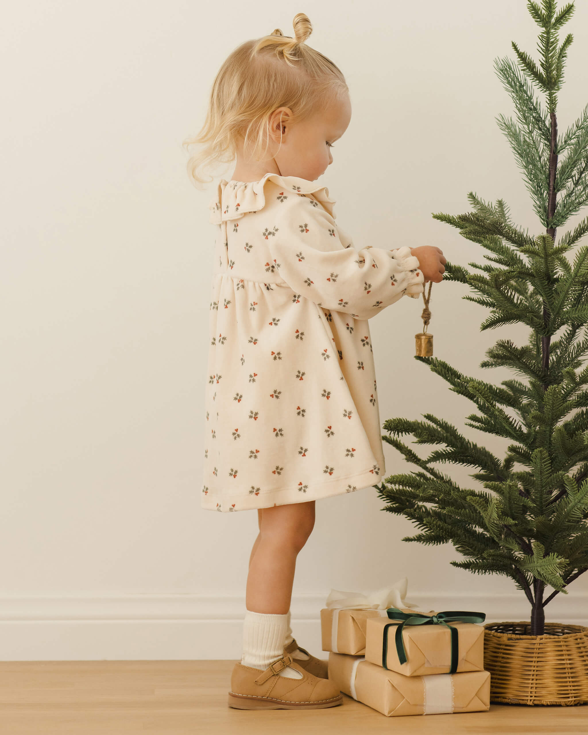 Quincy Mae Velour Baby Dress - Holly Berry