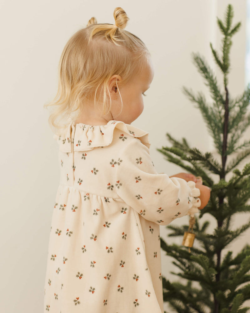Quincy Mae Velour Baby Dress - Holly Berry