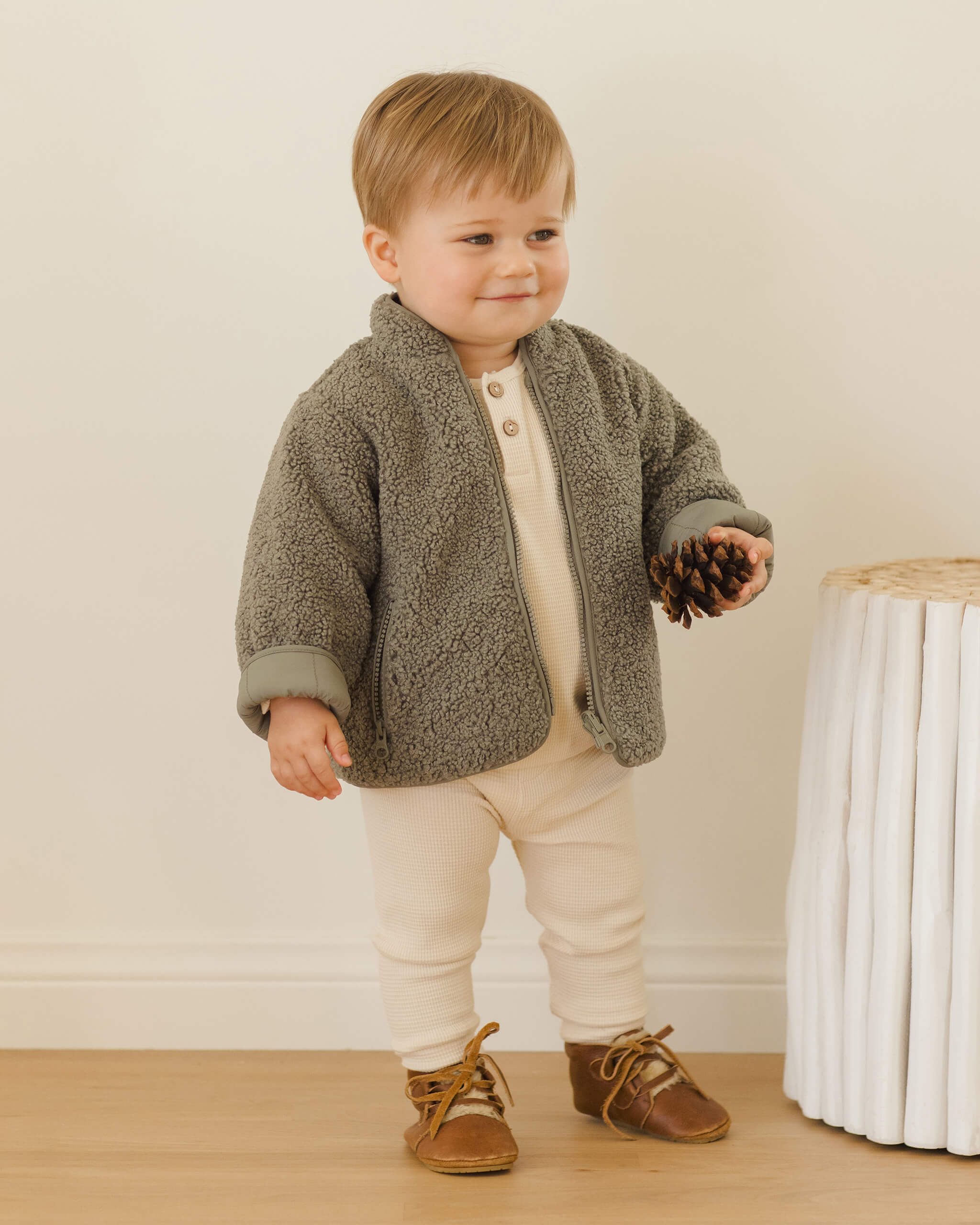 Quincy Mae Shearling Zip Jacket - Forest