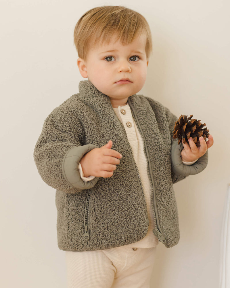 Quincy Mae Shearling Zip Jacket - Forest