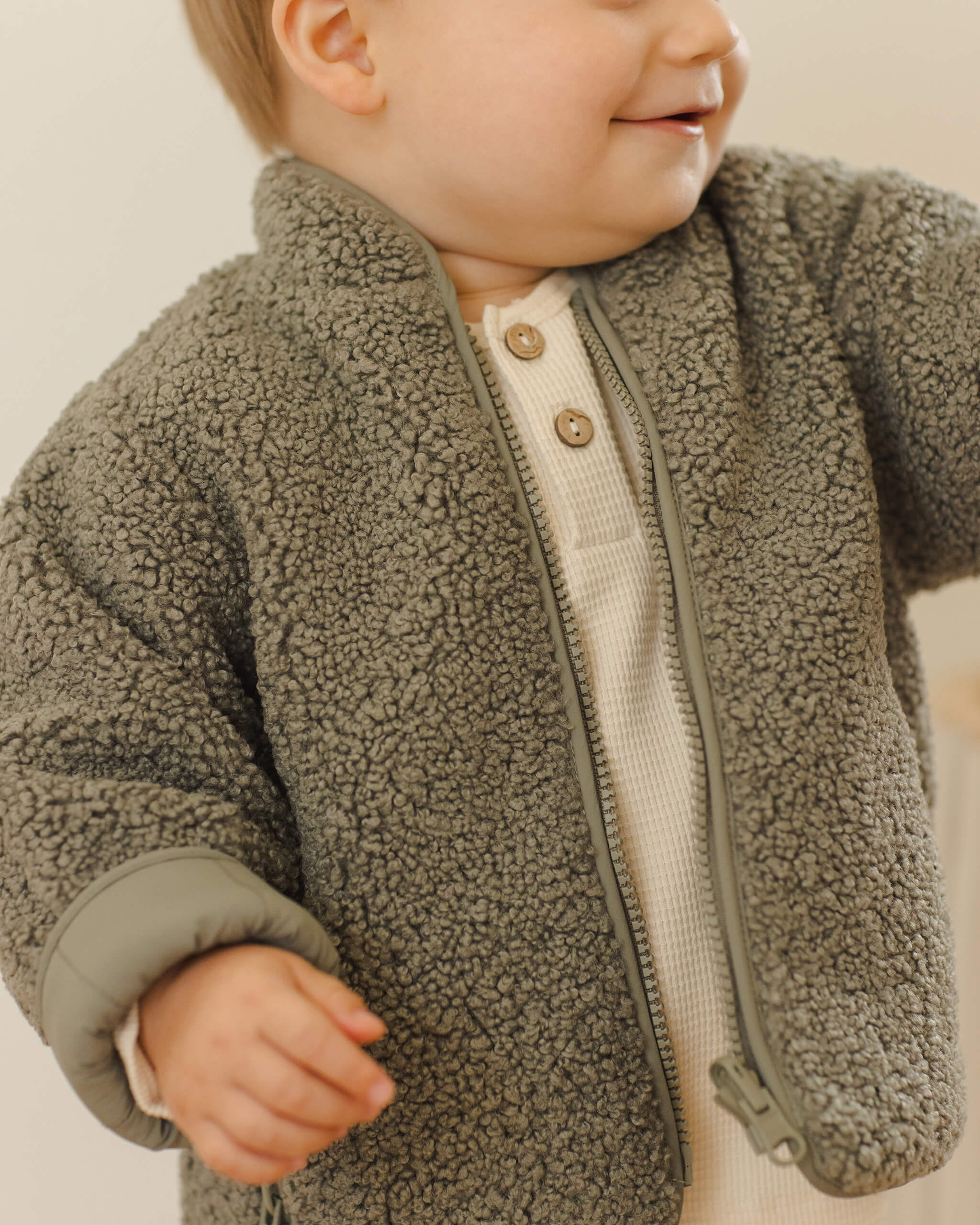 Quincy Mae Shearling Zip Jacket - Forest