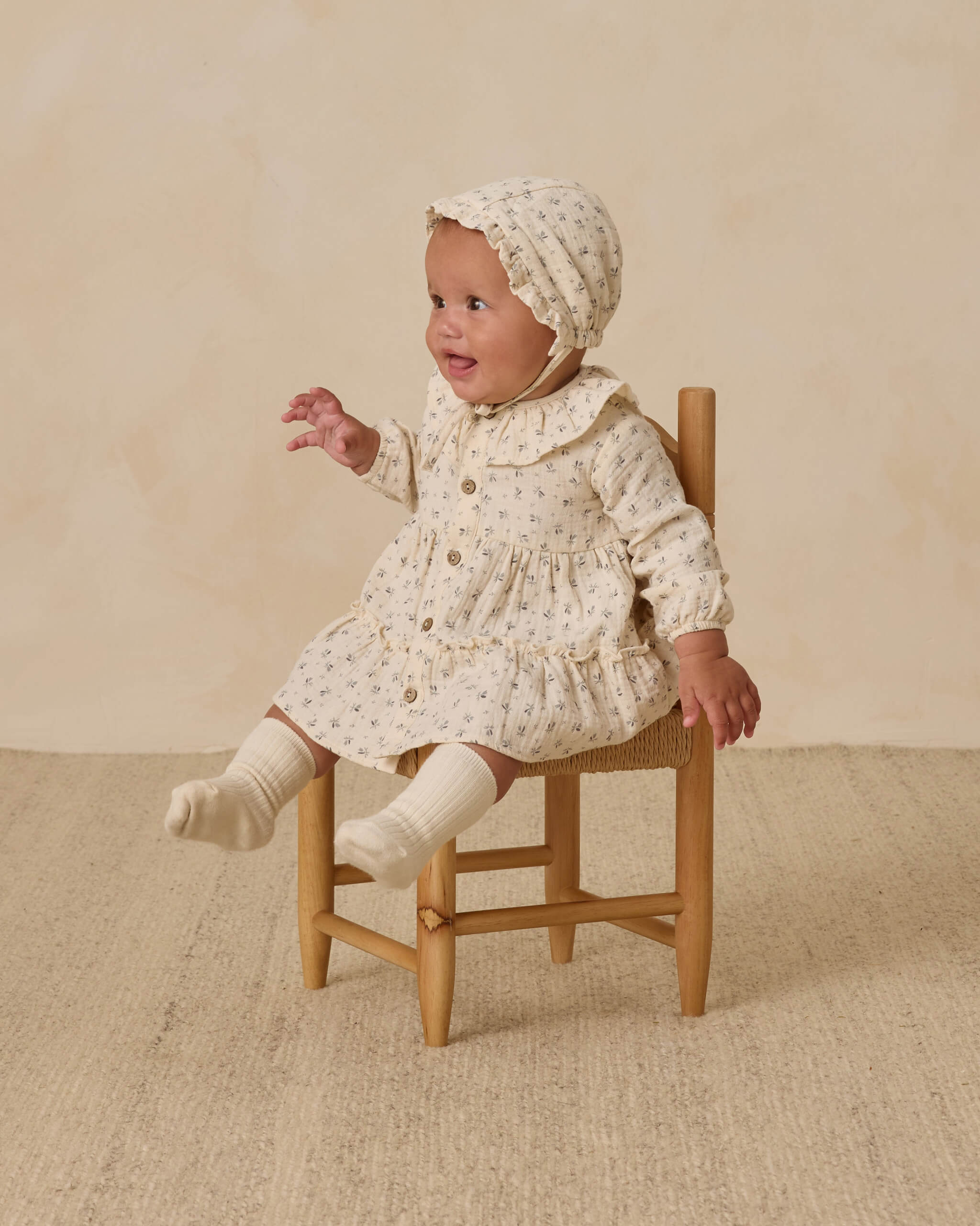 Quincy Mae Ruffle Collar Button Dress - Bluebell