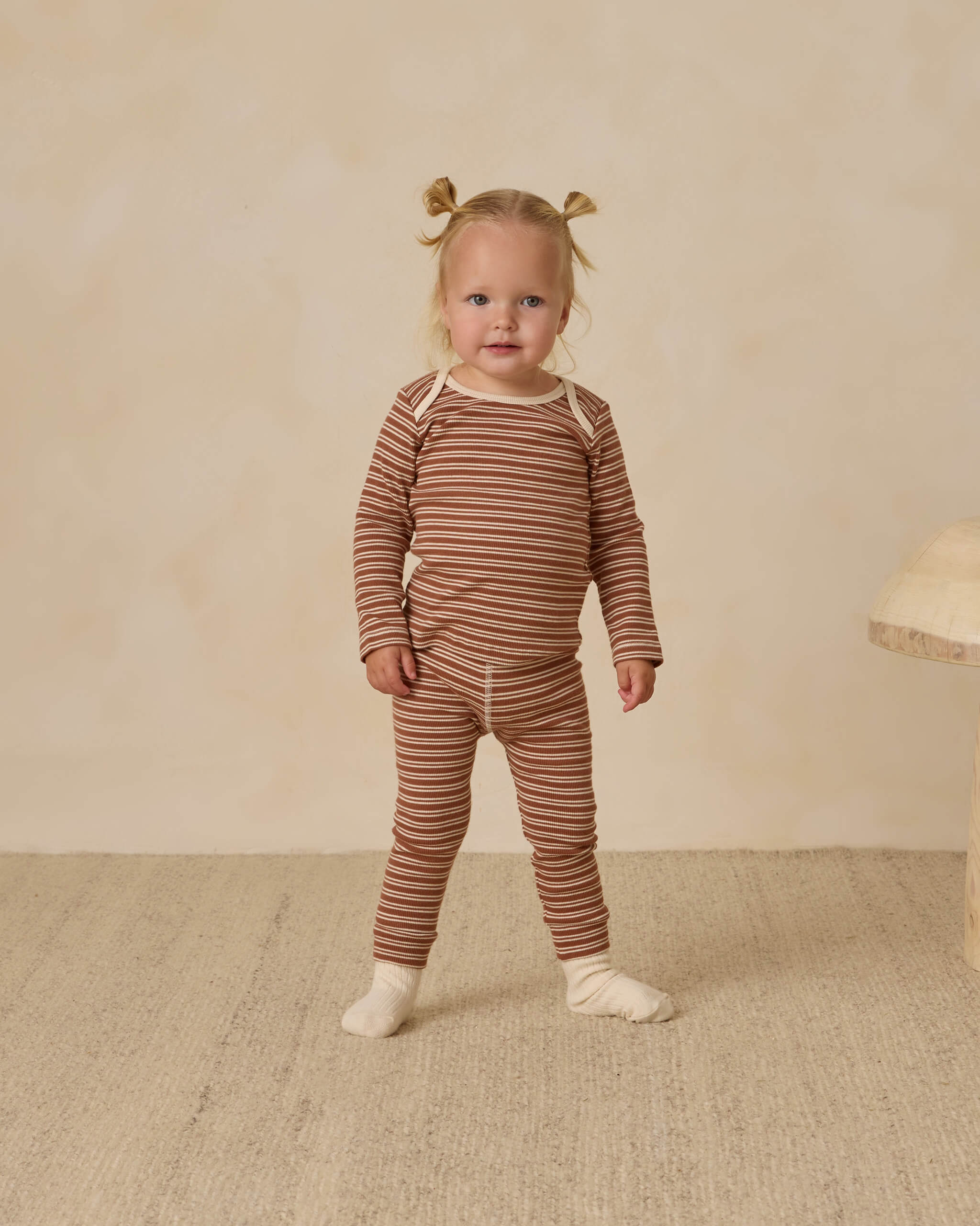 Quincy Mae Ribbed Tee + Legging Set - Cedar Micro Stripe