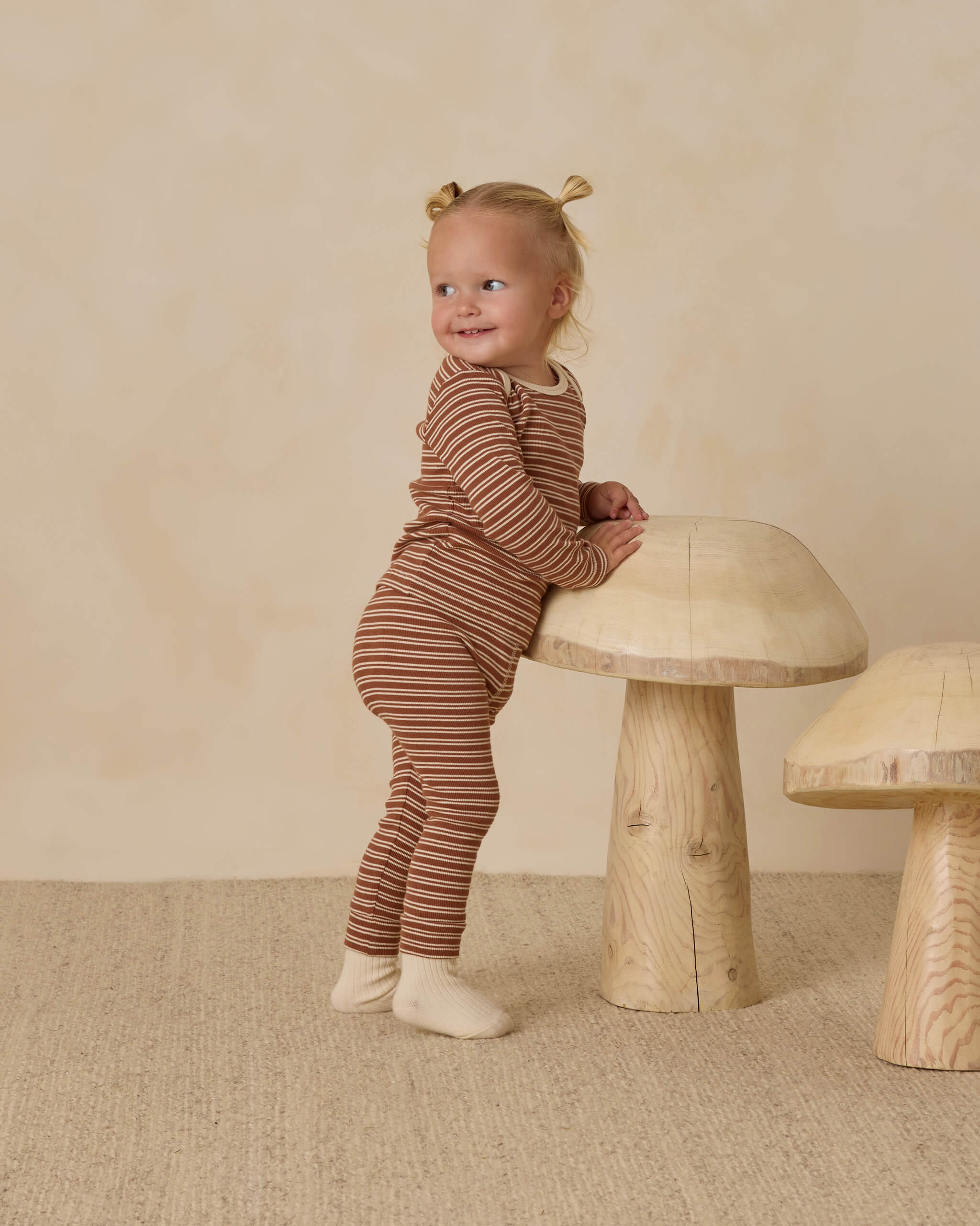 Quincy Mae Ribbed Tee + Legging Set - Cedar Micro Stripe