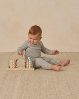 Quincy Mae Ribbed Tee + Legging Set - Steel Blue Micro Stripe