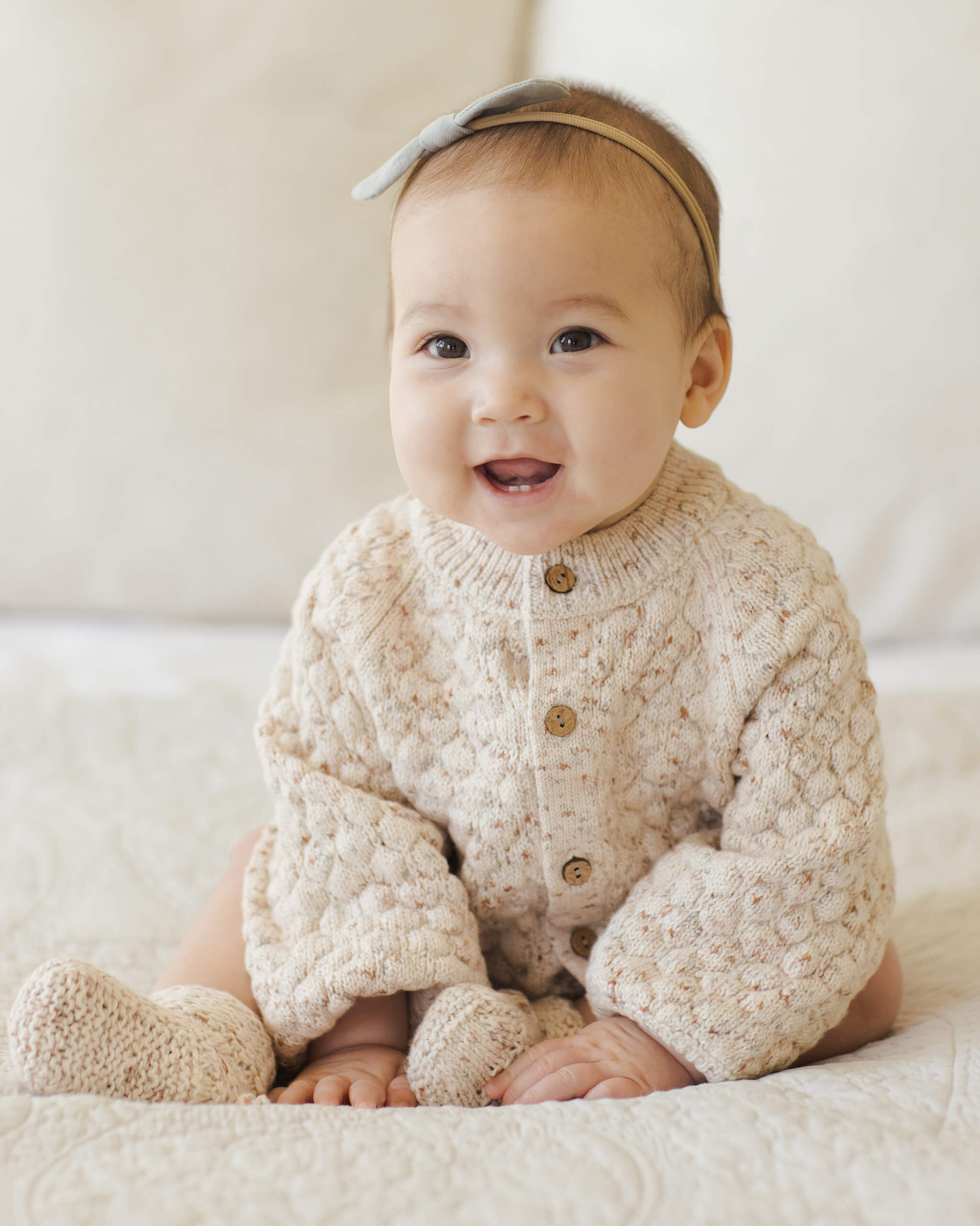 Quincy Mae Bubble Knit Cardigan - Natural Confetti