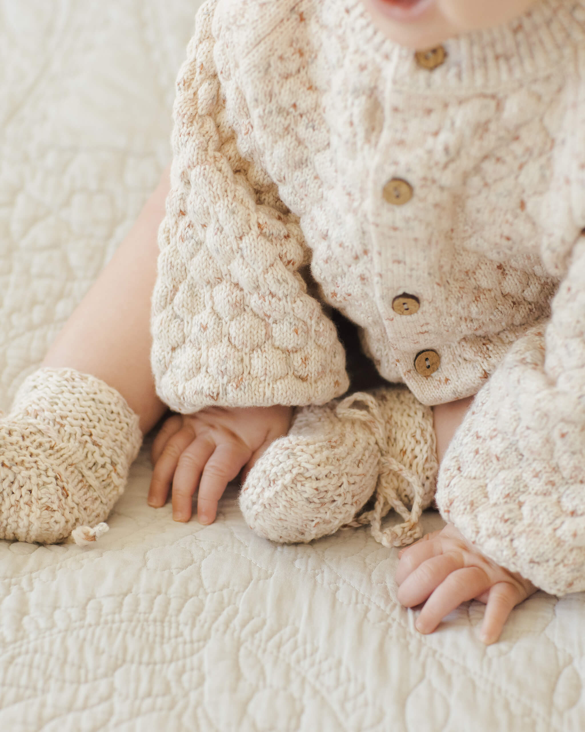 Quincy Mae Bubble Knit Cardigan - Natural Confetti