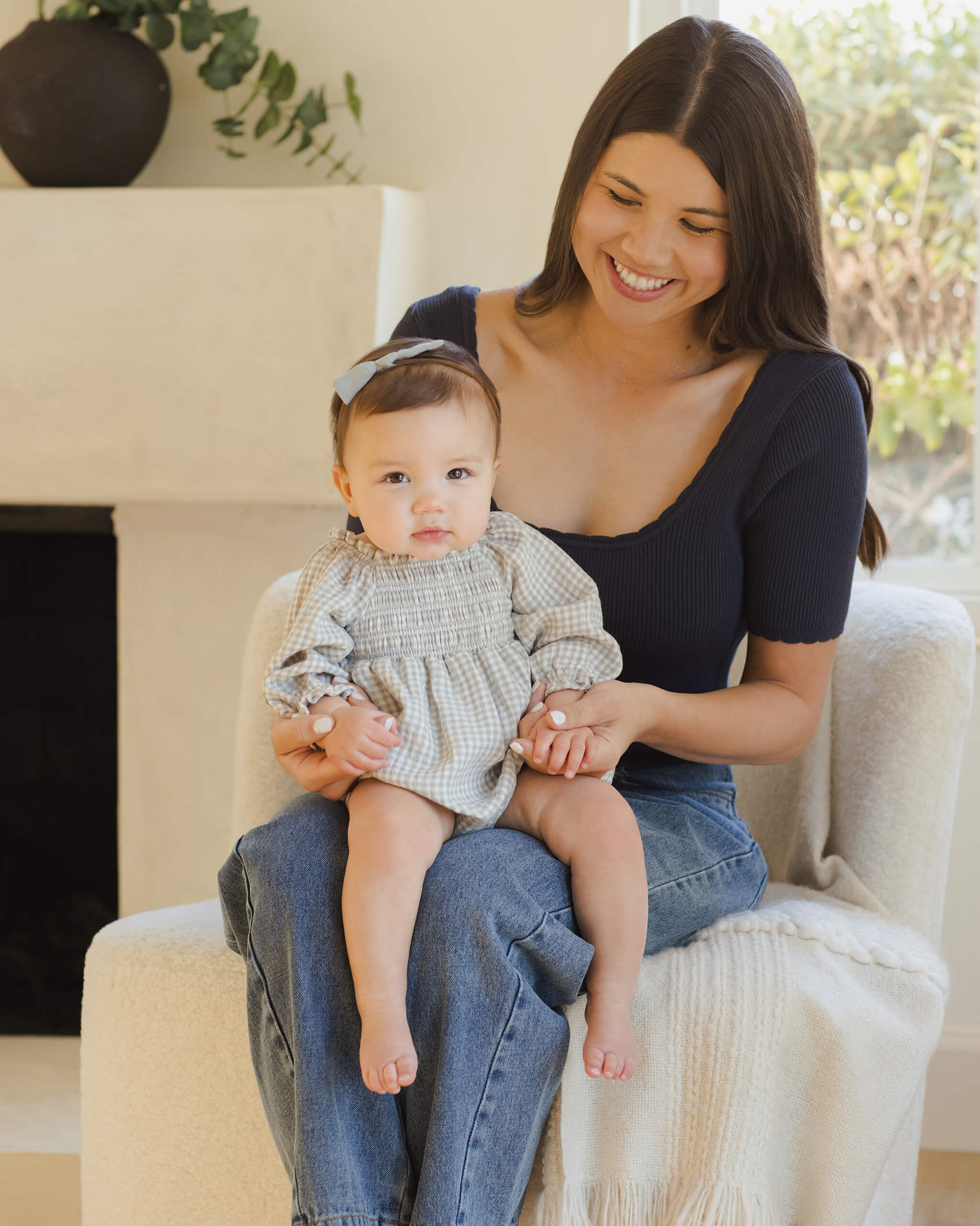 Quincy Mae Eden Romper - Blue Gingham
