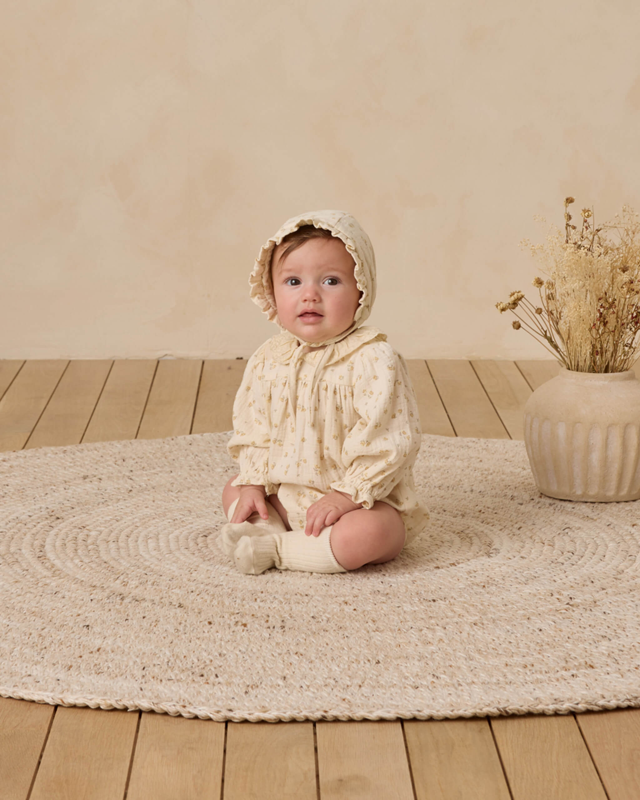 Quincy Mae Woven Ruffle Bonnet - Golden Floral