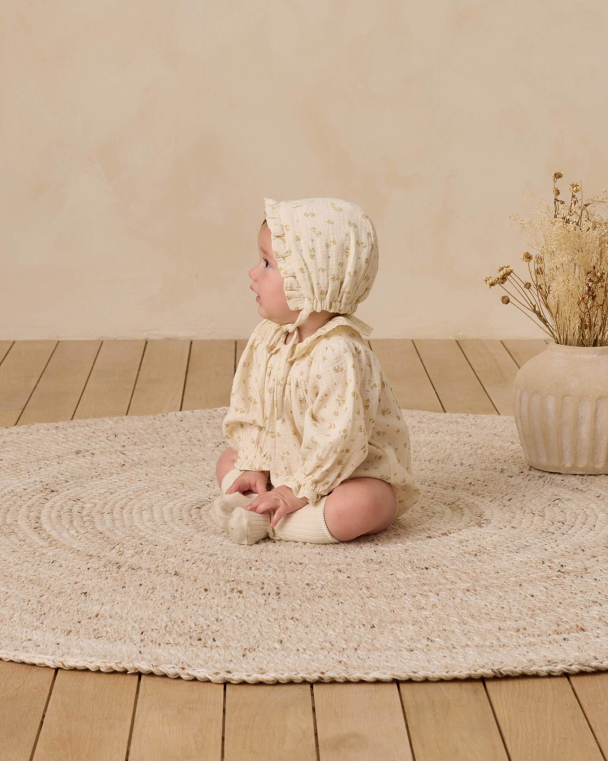 Quincy Mae Woven Ruffle Bonnet - Golden Floral