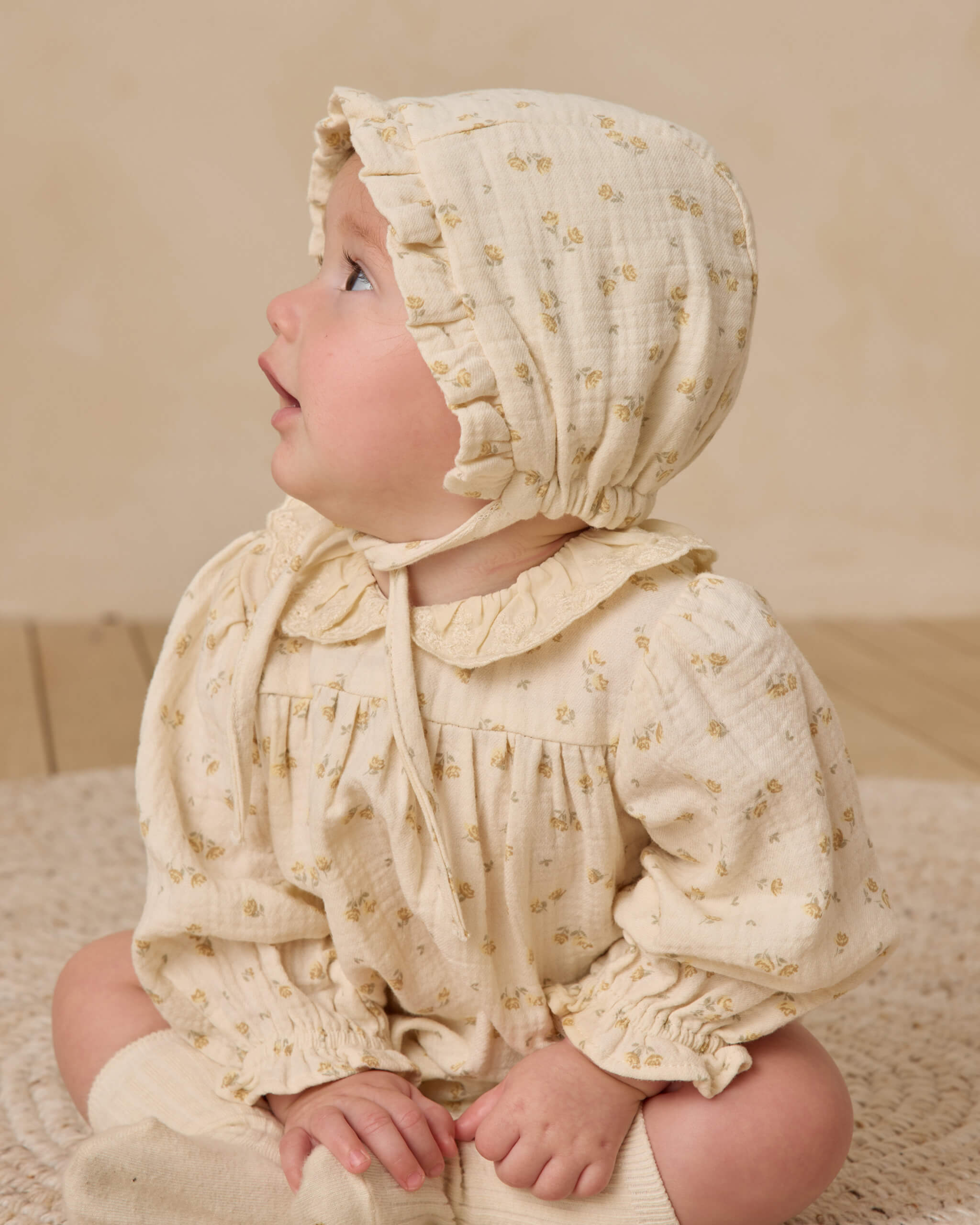 Quincy Mae Woven Ruffle Bonnet - Golden Floral