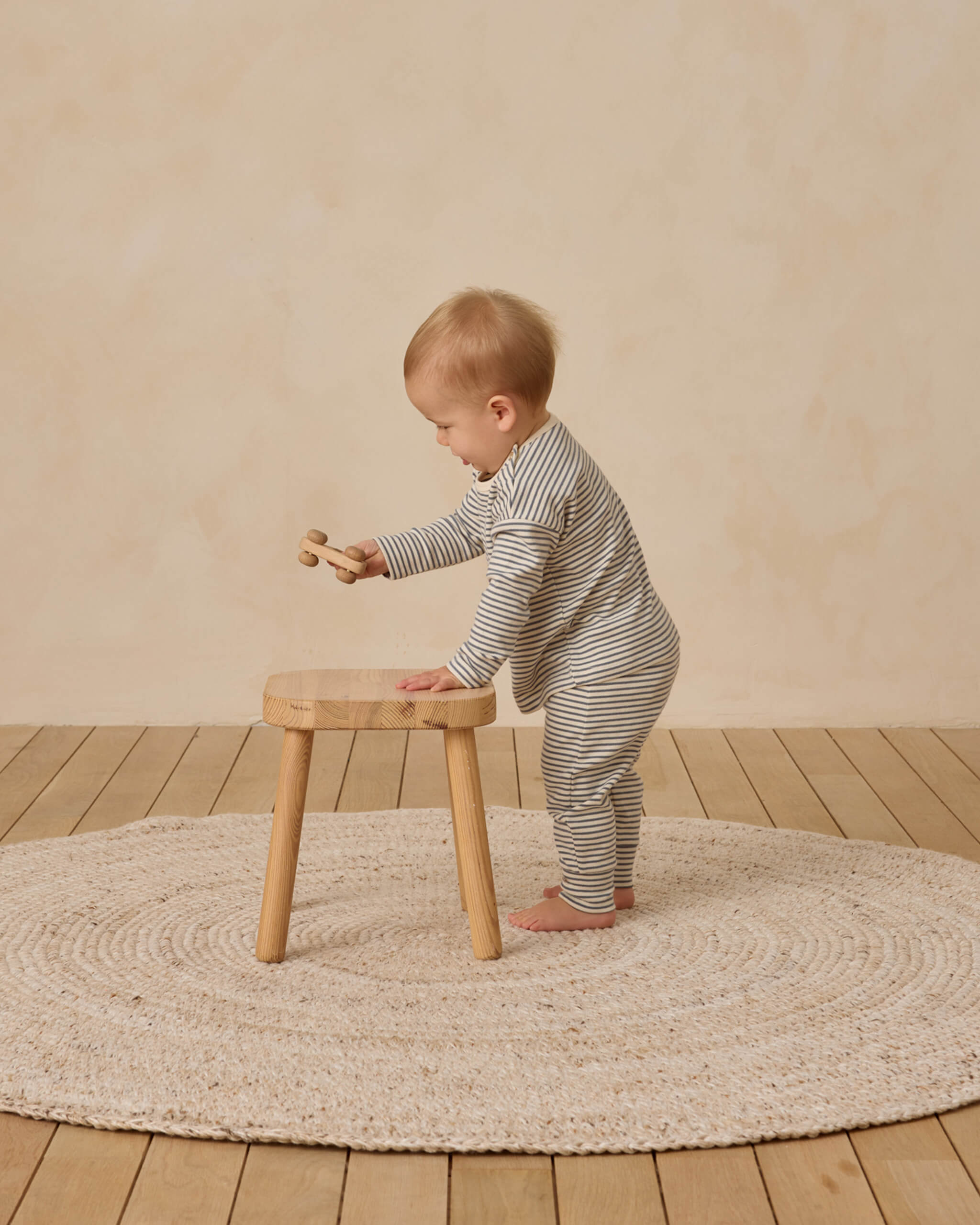 Quincy Mae Long Sleeve Tee - Ocean Micro Stripe