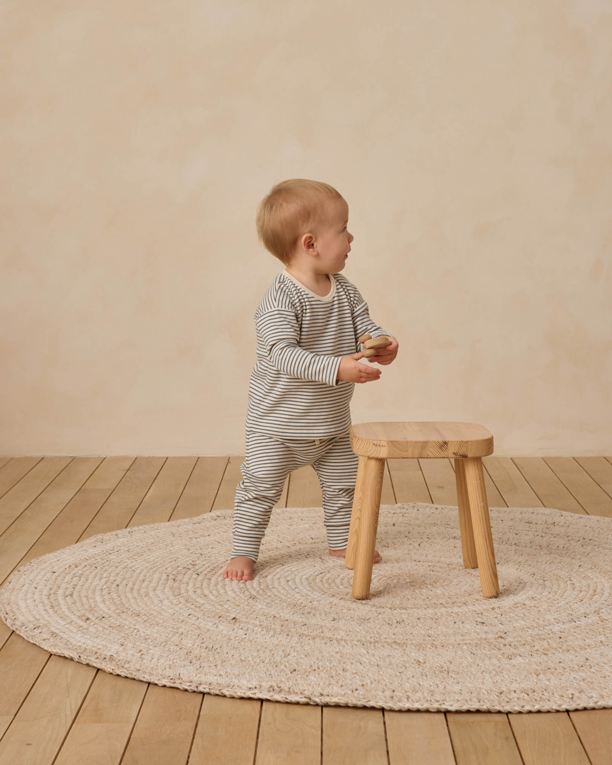 Quincy Mae Drawstring Pant - Ocean Micro Stripe