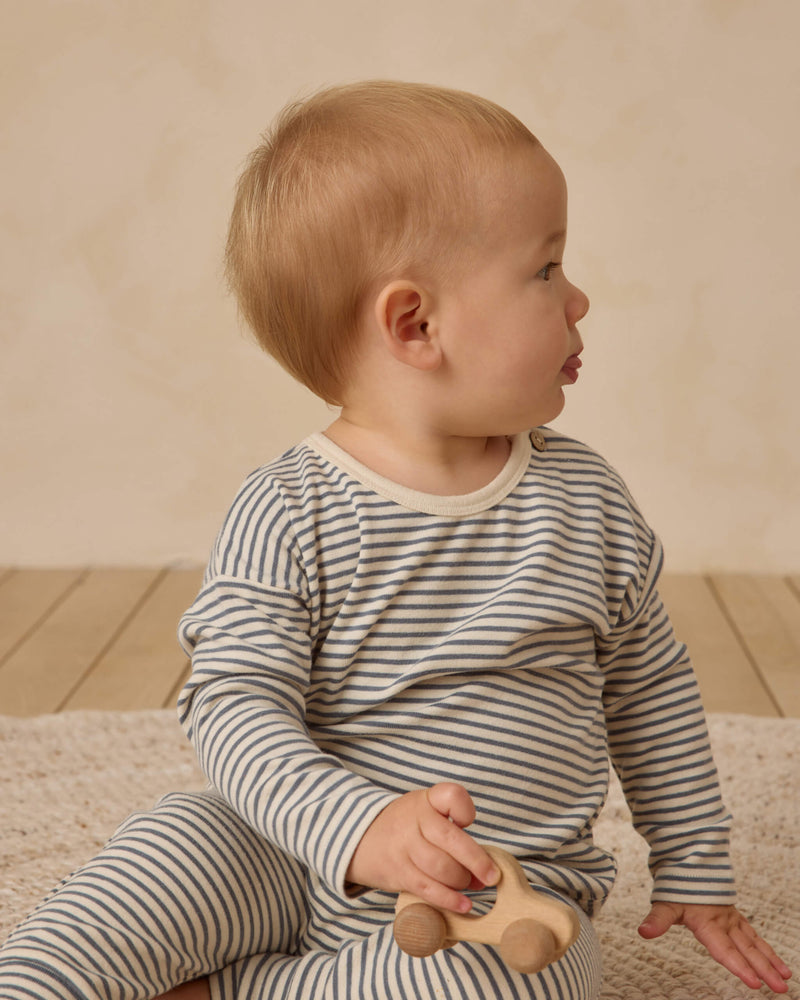 Quincy Mae Long Sleeve Tee - Ocean Micro Stripe