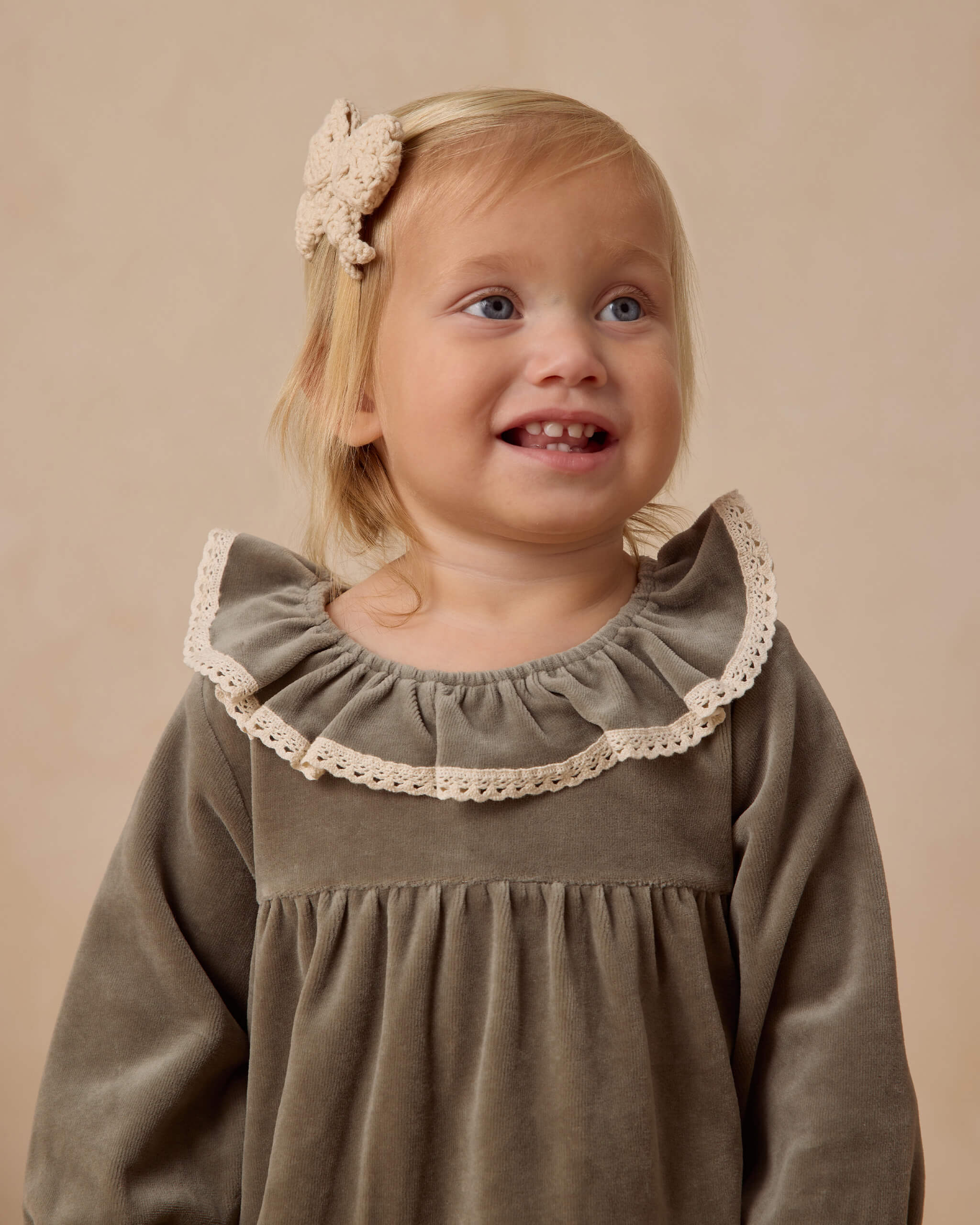 Quincy Mae Velour Baby Dress - Forest