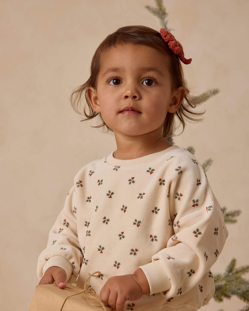 Quincy Mae Velour Relaxed Sweatshirt - Holly Berry