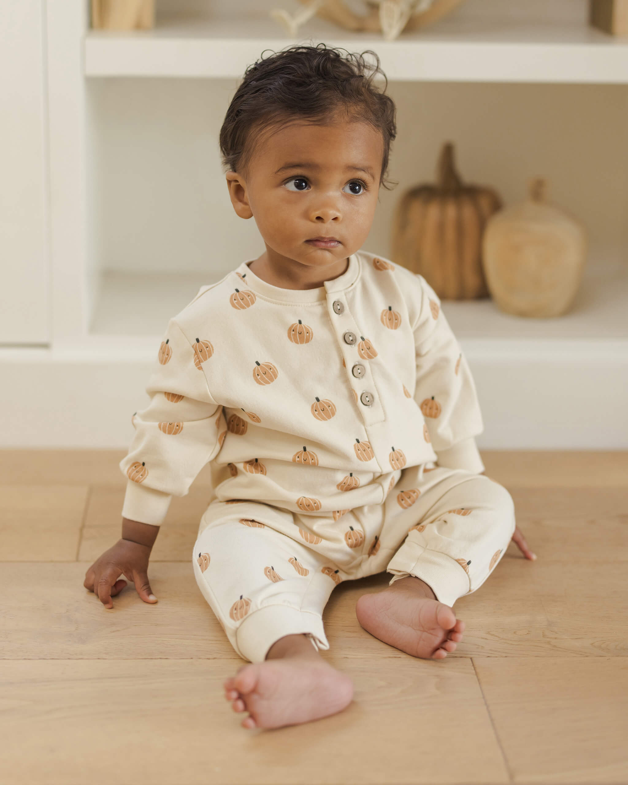 Quincy Mae Relaxed Fleece Jumpsuit - Smiley Pumpkins