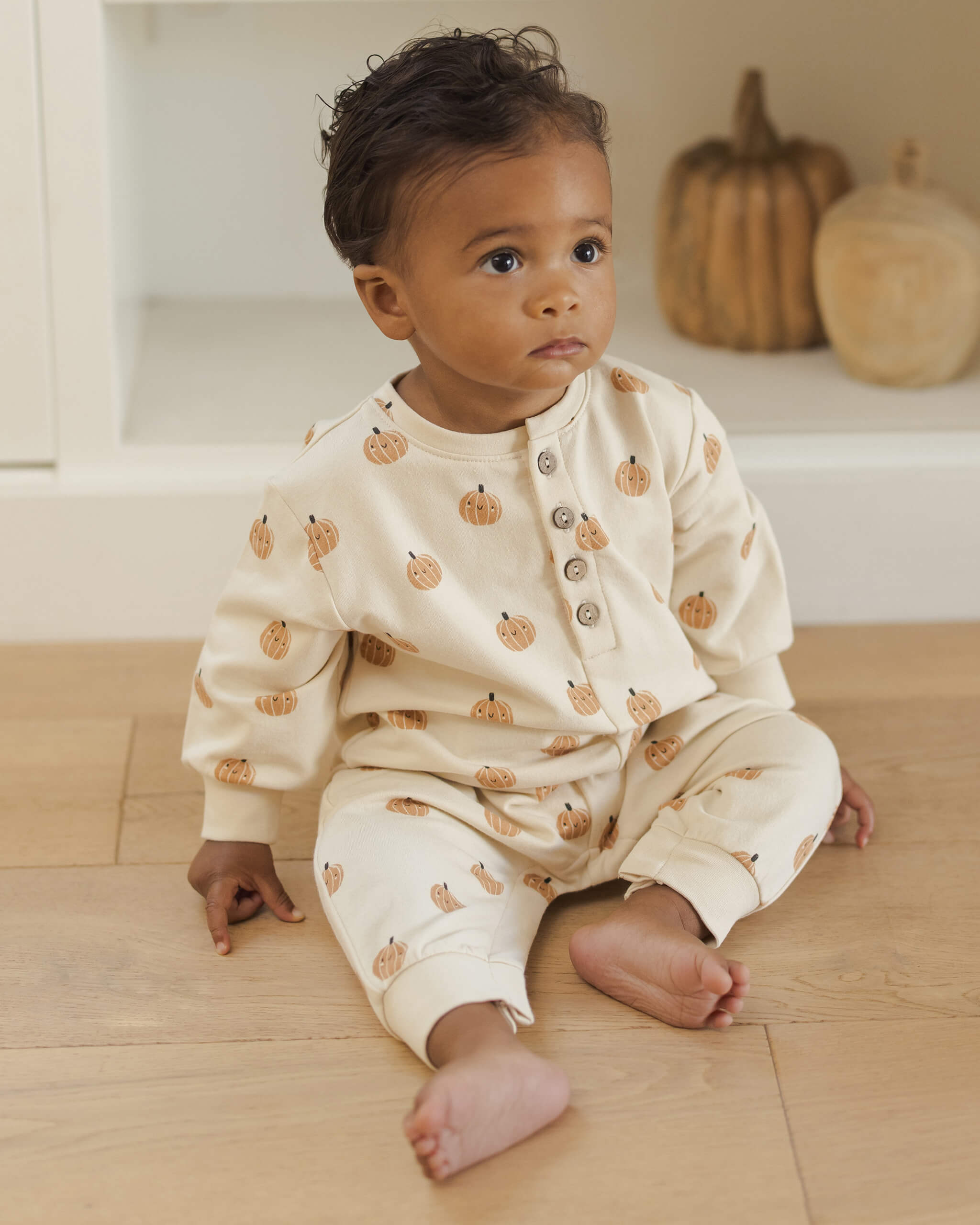 Quincy Mae Relaxed Fleece Jumpsuit - Smiley Pumpkins