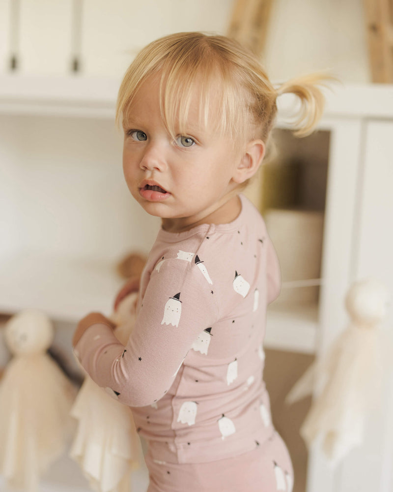Quincy Mae Bamboo Pajama Set - Pink Ghosts