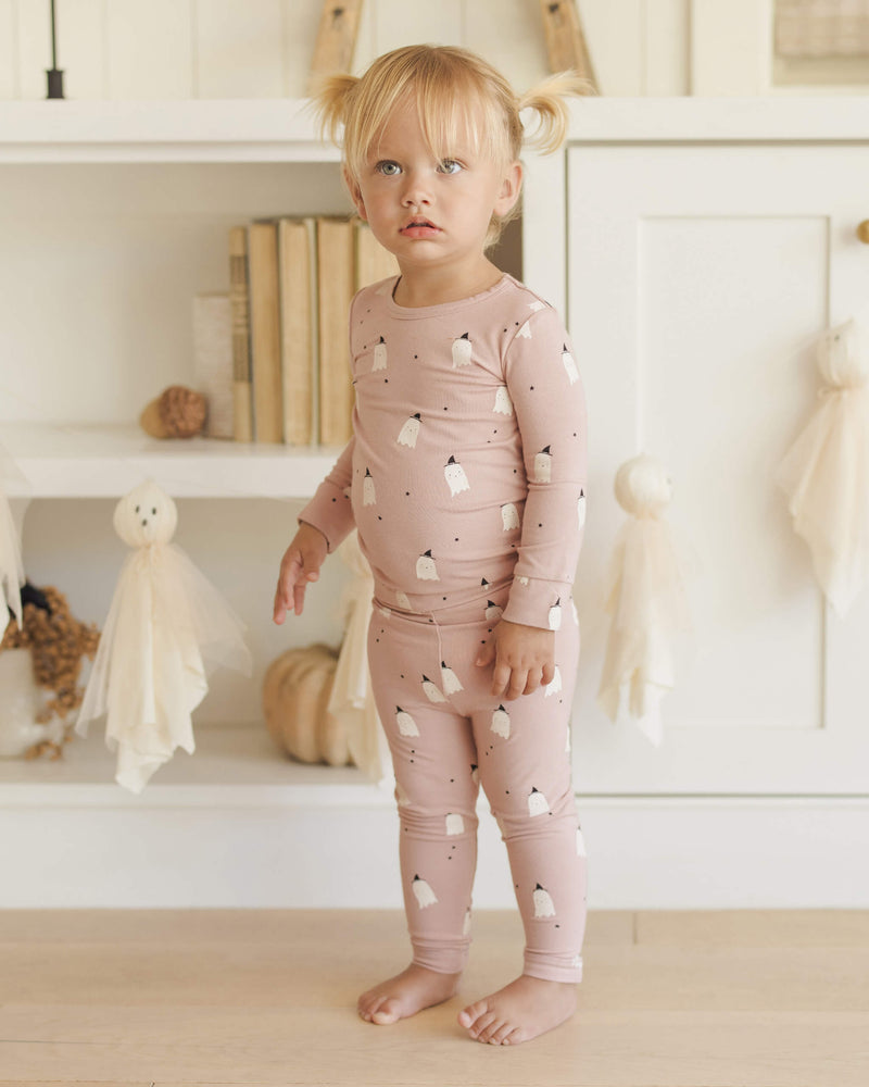 Quincy Mae Bamboo Pajama Set - Pink Ghosts