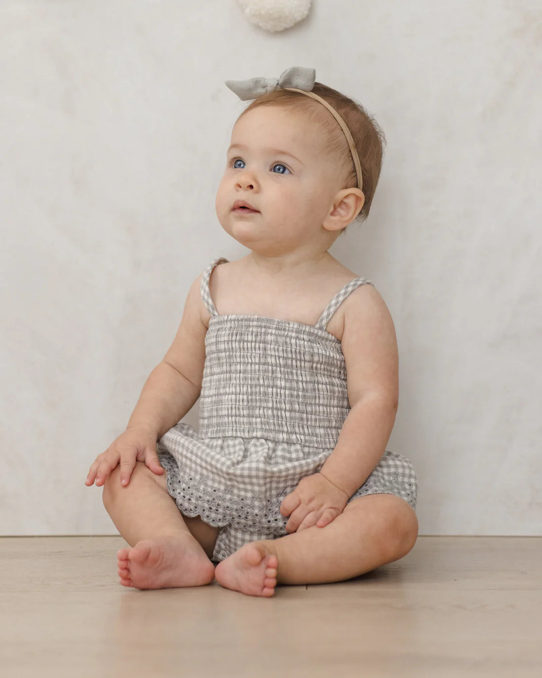 Quincy Mae Smocked Skirted Romper - Sage Gingham
