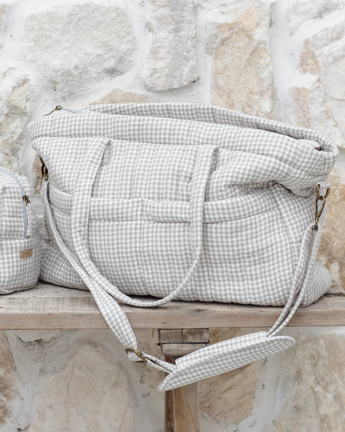 Quincy Mae Diaper Bag + Changing Mat - Sage Gingham