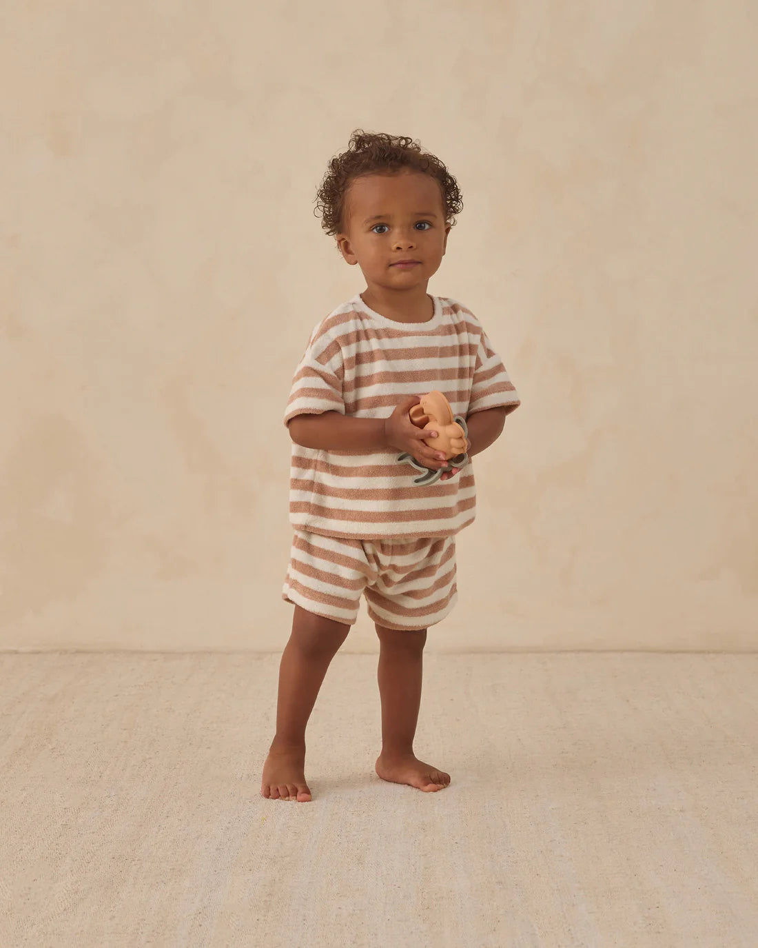 Quincy Mae Terry Tee + Short Set - Latte Stripe